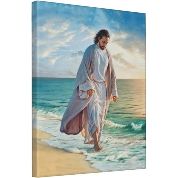 Jesus Christ Walking on the Beach Poster Catholic Canvas Print  8x10 Inches - Picture 2 of 7